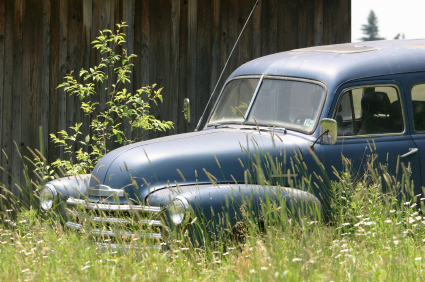 Old Junk Car In Field Ready To Be Sold For Cash 